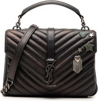 Saint Laurent Pre-owned Saint Laurent Medium Metallic Chevron Sheepskin Monogram College Pins Satchel Ladies R2SIU66B38Y2L1N8