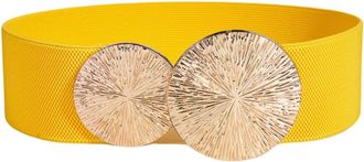 Generic Womens Elastic Vintage Belt Ladies Wide Waist Belt Stretchy Cinch Belts Retro Belt Gold Circle Hook Buckle for Dresses Shirt Coat (Yellow)