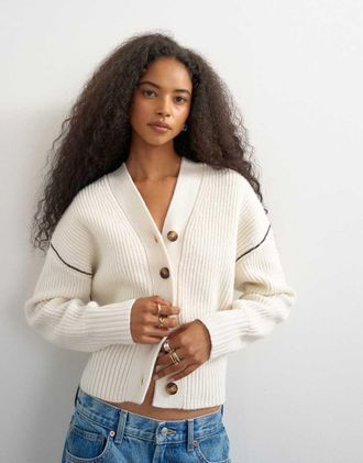 Topshop cardigan lavorato a maglia con scollo a V e bottoni davanti in avorio-Grigio