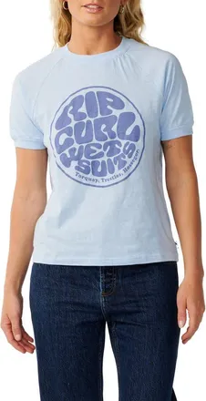 Rip Curl Wettie Graphic Ringer T-Shirt in Sky Blue at Nordstrom, Size Xx-Small