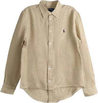 Polo Ralph Lauren Overhemden, Dames, Beige, L, Linnen, Klassiek Overhemd met Lange Mouwen en Knoopsluiting