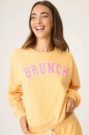 PJ Salvage Mimosa Me Brunch Crewneck Sweater In Orange