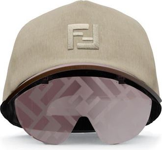 Fendi Eyecap Baseball Cap with Mask Sunglasses in Beige/Bordeaux Mirror at Nordstrom