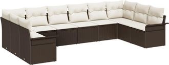 vidaXL Garden Sofa Set with Cushion 10 pcs Brown Poly rattan Vidaxl