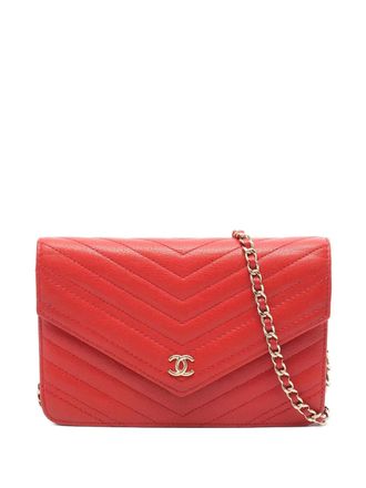 Chanel Borsa a tracolla Statement CC in pelle di agnello con motivo Chevron e catena 2019 - Rosso