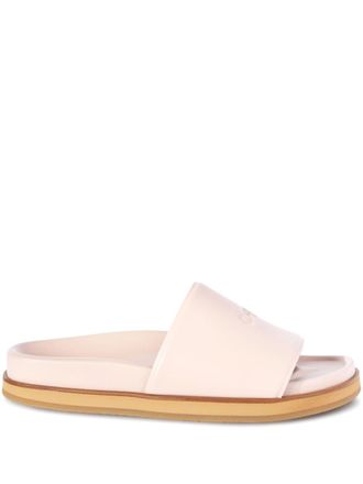 Off-white logo-stamp leather slides - women - Leather - 34 - Neutrals