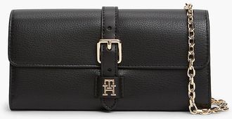 Tommy Hilfiger Womens Buckle Monogram Chain Strap Wallet - Black