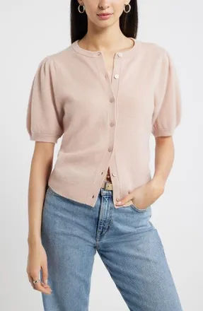 Nordstrom Puff Sleeve Cashmere Cardigan in Pink Adobe at Nordstrom, Size Xx-Small