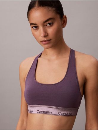 Calvin Klein Womens Icon Cotton Modal Metallic Unlined Bralette - Purple - XXS