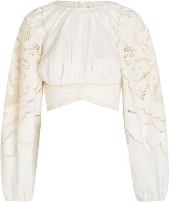 Zimmermann Daylight Guipure-lace Cropped Linen top - Cream - 4 (UK 16 / XL)