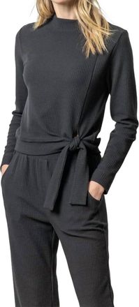 Lilla P Tie Waist Mock Neck Top In Black