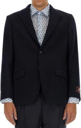 Etro Single-Breasted Cashmere Blazer - Heren - Blazers - Blauw - XL - Leer - Jassen