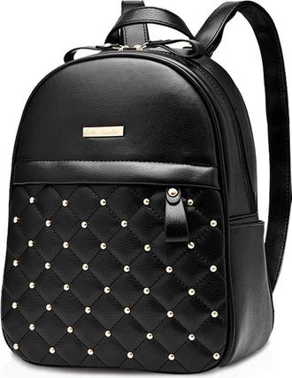 Nicole & Doris NICOLE&DORIS Womens Backpack Fashion Rucksack Ladies Shoulder Bag with Rivet Lightweight Lattice Casual Daypack PU Leather Black