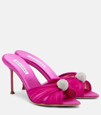 Aquazzura Mystery 85 embellished leather-trimmed satin mules