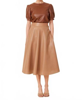 Dolce Cabo Faux Leather Perforated Skirt In Camel