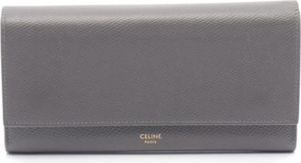 Celine Gray Leather Long Wallet (Bi-Fold) (Pre-Owned)