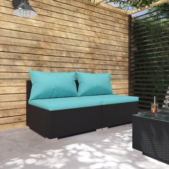 vidaXL Set De Muebles De Jard&iacute;n 2 Pzas Y Cojines Rat&aacute;n Sint&eacute;tico Negro Vidaxl