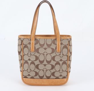 Coach Beige Light Brown Leather Canvas Handbag Tote Bag (Pre-Owned)