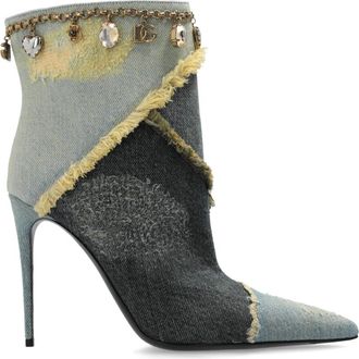Dolce & Gabbana Denim enkellaarsjes met hakken - Dames - Laarzen met Hak - Blauw - 39 1/2 EU - Denim - Schoenen