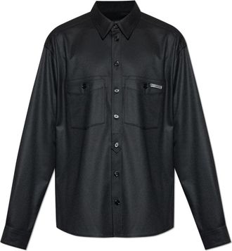 Dolce & Gabbana Wollen shirt met zakken - Heren - Casual Overhemden - Zwart - M - Wol - Overhemden