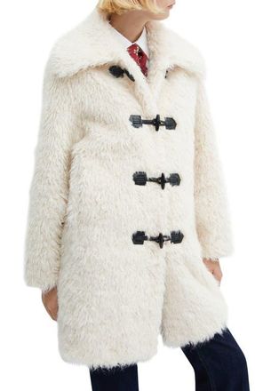 Mango Faux Fur Toggle Coat in White at Nordstrom, Size Small