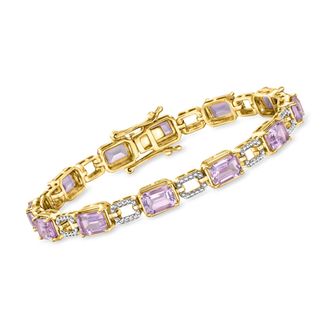 Ross-Simons Amethyst Link Bracelet in Sterling Silver and 18kt Gold Over Sterling