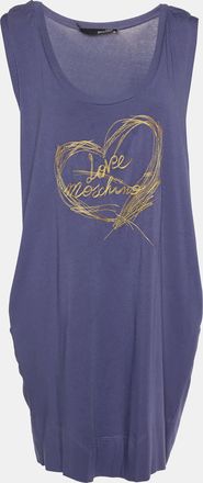 Love Moschino Purple Logo Embroidered Cotton Knit Sleeveless Mini Dress