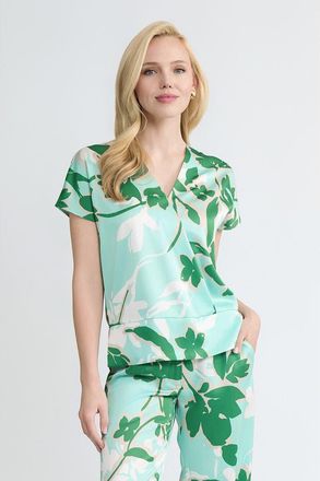 Ming Wang Floral Printed Crepe de Chine Top in Kelly Green/euca/lime/ivory at Nordstrom, Size X-Small