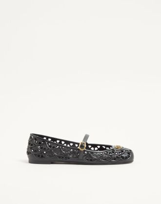 Valentino Garavani Ondette Rubber Ballerina with Scallop Pattern 05mm Woman BLACK 36