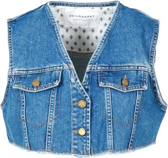 Philosophy di Lorenzo Serafini Denim Vest - Dames - Bodywarmers - Blauw - M - Denim - Jassen