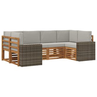 vidaXL Conjunto De Sof&aacute; Seccional 6 Pcs Natural Y Gris Claro Poli&eacute;ster Vidaxl