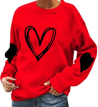 Generic Womens T-Shirt Fitted Loose Tunic Casual Tops Tee Womens Long Sleeve Valentines Day Love Print Casual T Shirt Top Lace Long Sleeve Shirt Women (Red, S