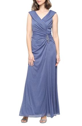 Alex Evenings Glitter Mesh Gown in Dusty Blue at Nordstrom, Size 16