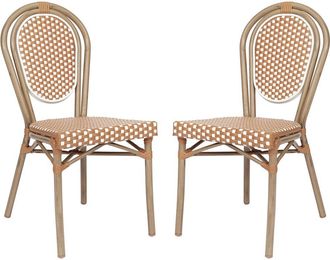 Flash Furniture Set of 2 Classic Bistro Chairs, Natural & White/Light Natural Frame