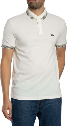 A|X Armani Exchange Slim Fit Poloshirt Met Gestreepte Kraag, Wit