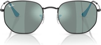 Ray-Ban 54mm Hexagonal Flat Lens Sunglasses in Black /Brown Mirror Turchese at Nordstrom