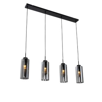 QAZQA Moderno L&aacute;mpara Colgante Inteligente Negra Con Cristal Ahumado 4 Luces Incl. 4 Wifi St64 - Laura Vidrio /acero Rectangular Adecuado Para Led Max. 4 X 