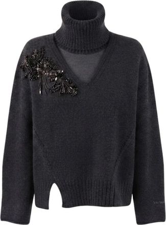 Ermanno Scervino Ribbed High-Neck Jumper - Dames - Coltruien - Grijs - 2XS - Leer - Truien & Vesten