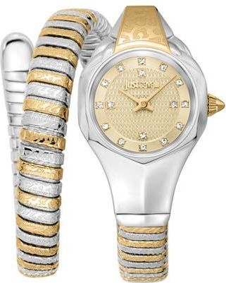 Just Cavalli Snake Wraparound Bracelet Watch, 22mm x 35mm in Two Tone Silver/Gold at Nordstrom Rack
