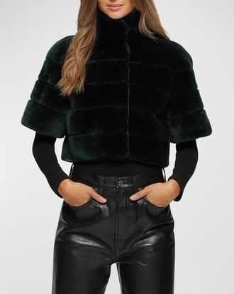 Gorski Horizontal Lamb Shearling Short-Sleeve Bolero Jacket