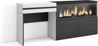 Skraut Home Tocador efecto madera blanco 177x35x75cm chimenea efecto fuego