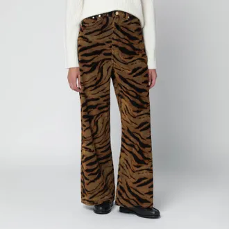 Ganni Khaki Zebra Print Baggy Jeans