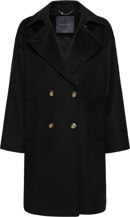 Elena Miro Double-Breasted Black Wool Coat with Draped Silhouette