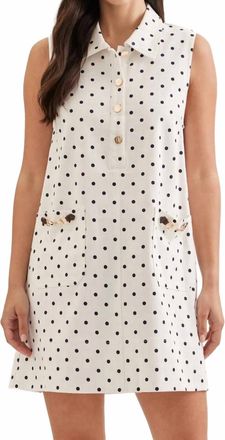 Entro Polka Dot Horsebit Mini Dress In White