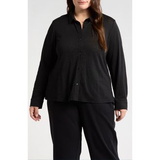 Eileen Fisher Classic Collar Organic Linen Button-Up Shirt in Black at Nordstrom Rack, Size 2X
