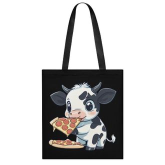 Generic Cute Cow Eating Pizza Womens Tote Casual Shopping Bag Lightweight Shoulder Bags Hobos Handbag for Work Travel Daily 35x40cm