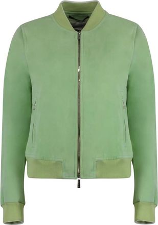 Moorer Su&egrave;de jas met ritssluiting zakken - Dames - Bomber jackets - Groen - S - Su&egrave;de - Jassen
