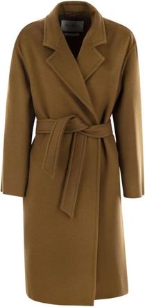Max Mara Wollen Blend Jas met Ceintuur - Dames - Jas met riem - Bruin - S - Wol - Jassen