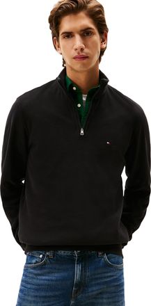 Tommy Hilfiger Mens Medium Weight Ribbed 1/4 Zip Sweatshirt, Black/White, L