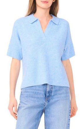 1.State Short Sleeve Johnny Collar Sweater in Blue Heather at Nordstrom Rack, Size X-Large